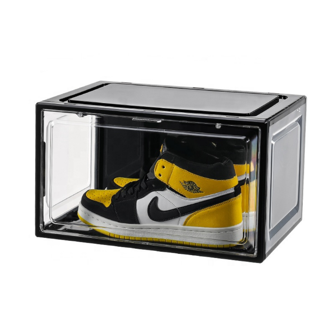 Premium Clear Stackable Shoe Organiser Storage Box - Black