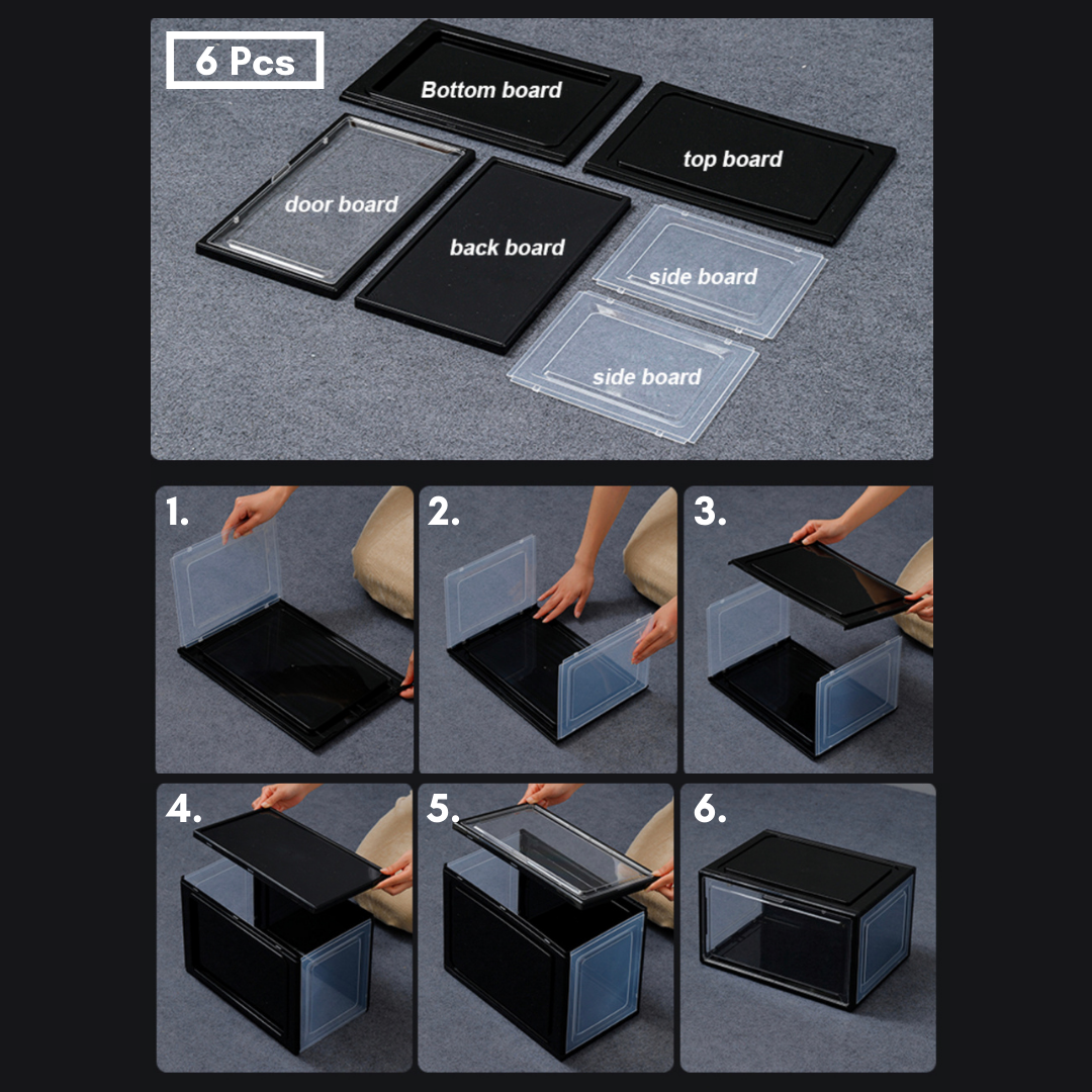 Premium Clear Stackable Shoe Organiser Storage Box - Black